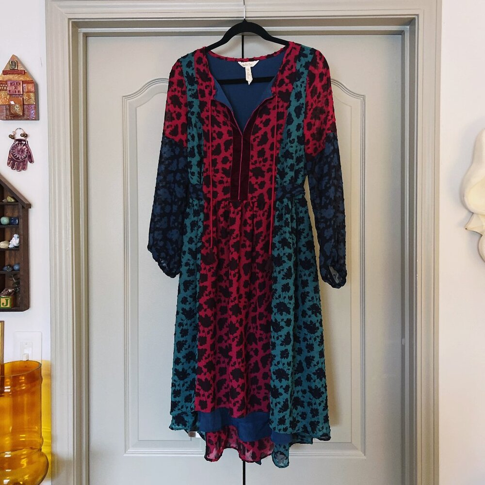 Matilda Jane Colorblock Floral Dress Boho Long Sleeve Tassel Tie Midi XS